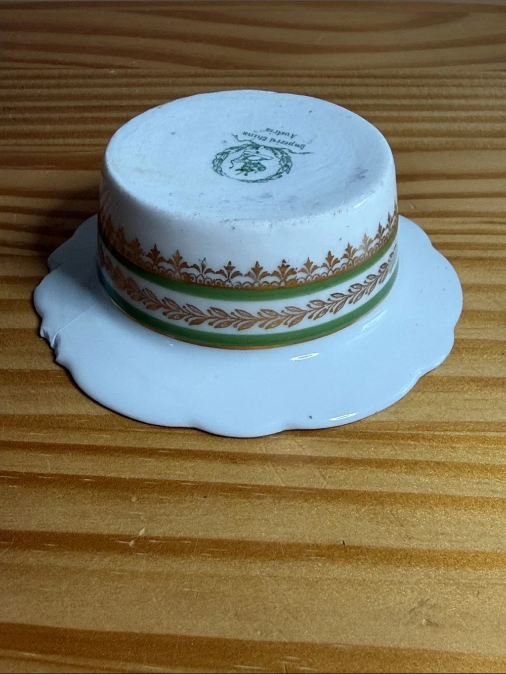 Antique Imperial China Austria Green Gold Ramekin & Underplate Set c.1900